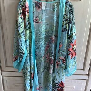 Chicos Paradise Escape Kimona jacket tropical parrot floral print